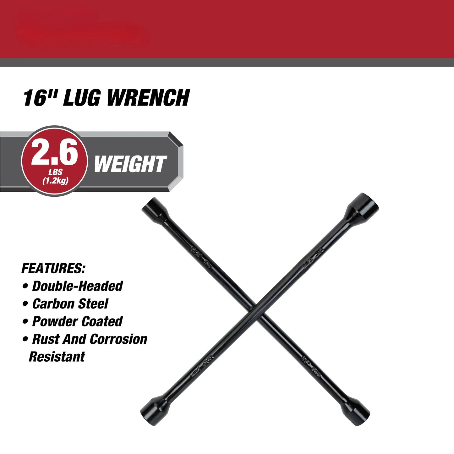 Heavy Duty Lug Wrench, Carbon Steel, Tire Iron 16-inch, Black