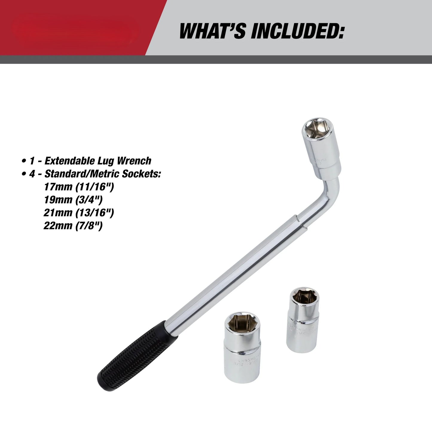 Heavy Duty Extendable Lug Wrench, 15 to 22-inch Tire Iron, Chrome