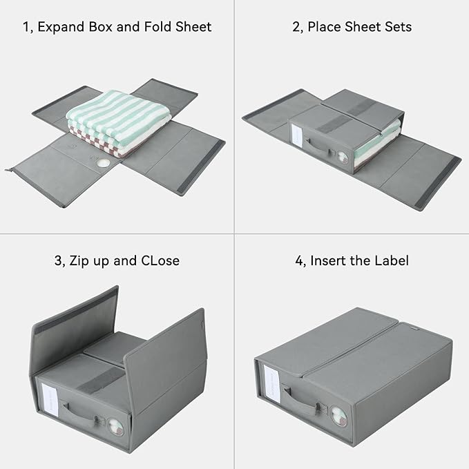 Foldable Bed Sheet Organizer, 4 Pack, 15" L×13" W×5" H