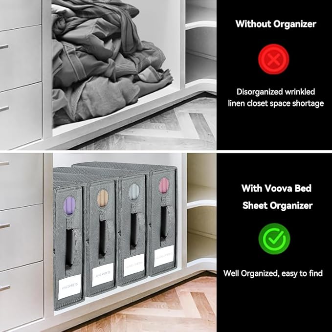 Foldable Bed Sheet Organizer, 4 Pack, 15" L×13" W×5" H