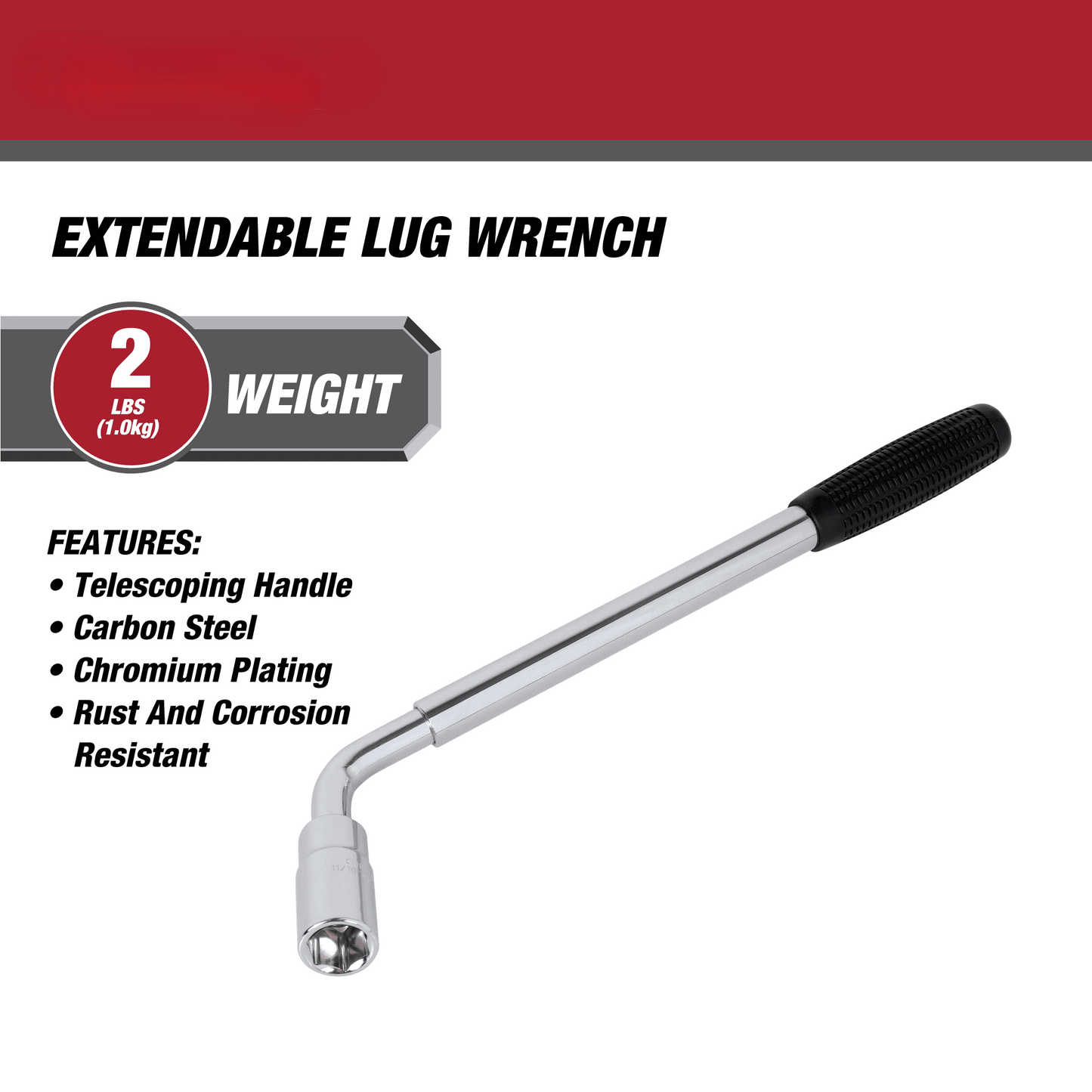Heavy Duty Extendable Lug Wrench, 15 to 22-inch Tire Iron, Chrome