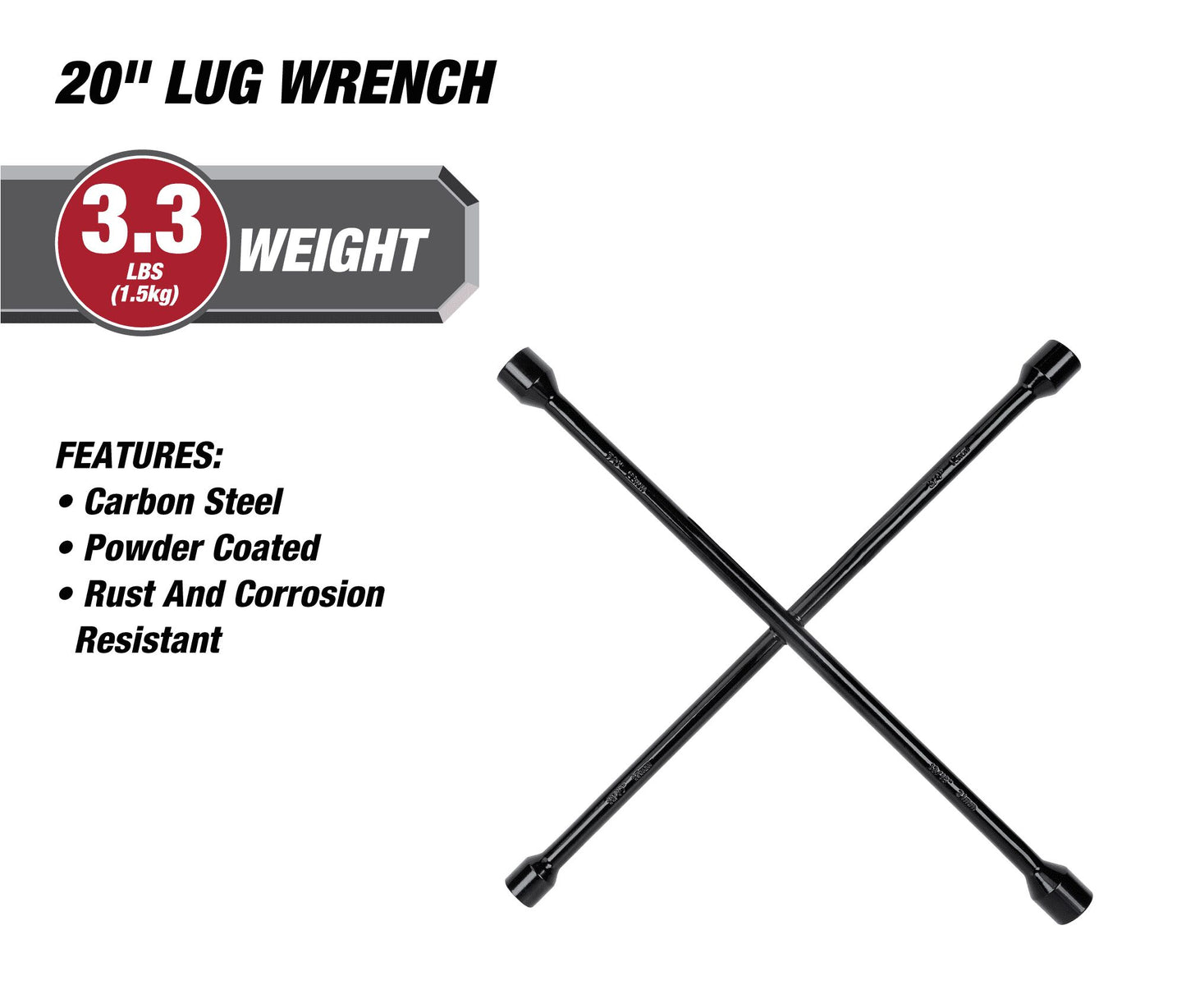 Heavy Duty Lug Wrench, Carbon Steel, Tire Iron 20-inch, Black