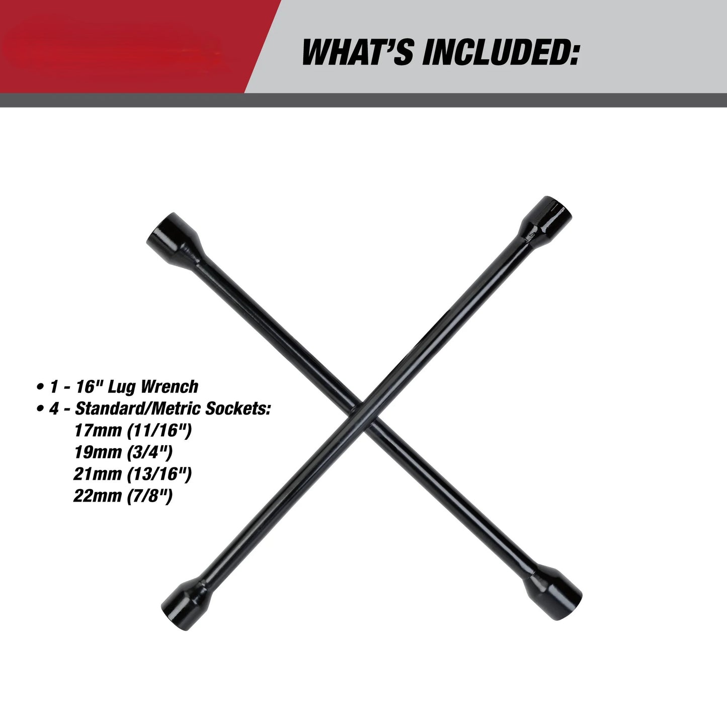 Heavy Duty Lug Wrench, Carbon Steel, Tire Iron 16-inch, Black