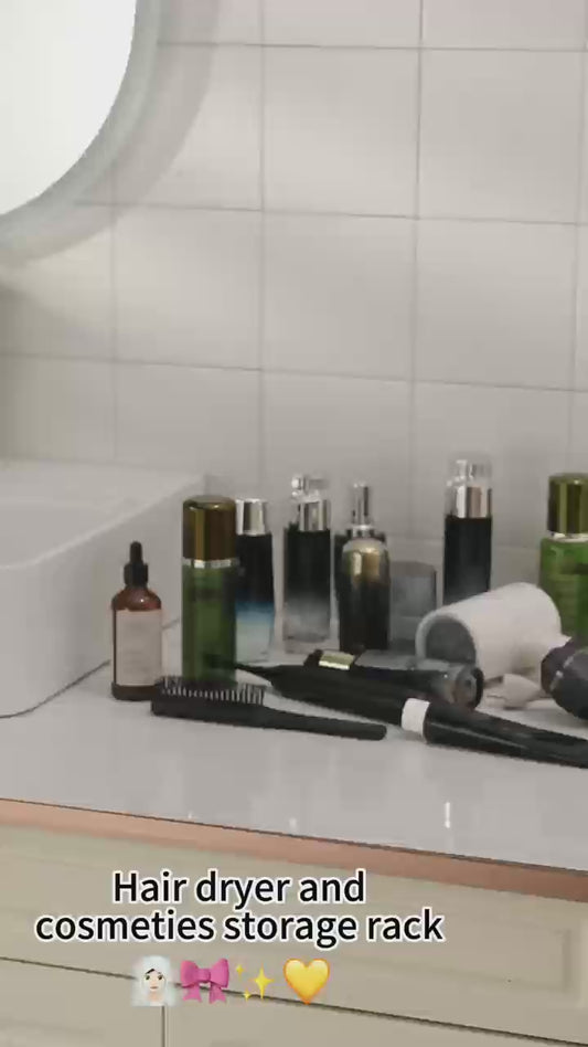 Multi-Tier Skincare and Makeup Organizer with Blow Dryer Holder, Durable PET Design, Spacious Storage, and Customizable Features